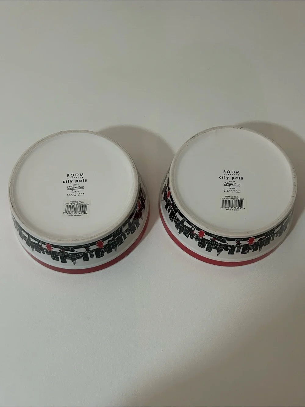 Dog Bowl Set of Two City Pets Red White Black Urban Loft Retro Ceramic Food Big